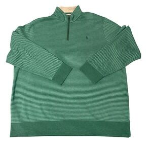 Polo Ralph Lauren Mens XXL Green Striped Quarter Zip Pullover Cotton Blend